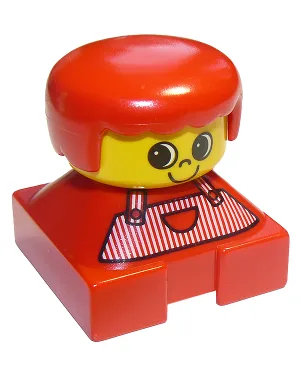 Brique Duplo 2 x 2 x 2, figurine, base rouge avec salopette à rayures rouges, cheveux rouges, grands yeux (75423)