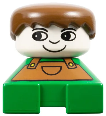 Duplo 2x2x2 Figurenstein, grüne Basis mit Latzhose, braunen Haaren, weißem Kopf