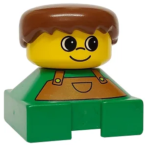 Duplo 2 x 2 x 2 Figurenstein, grüne Basis mit Latzhose, braunen Haaren, gelbem Kopf (75418)