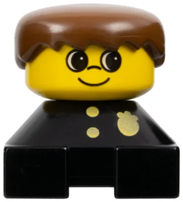 Duplo 2 x 2 x 2 Figurenstein, schwarzer Sockel mit Polizeimuster, gelber Kopf, braunes Männerhaar (75419)