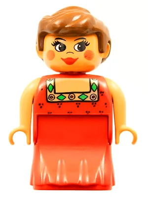 Duplo-Figur, weibliches Mädchen, rotes Kleid, Rouge, Pferdeschwanz (4171811)