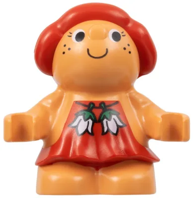 Duplo Figur Kleine Waldfreunde, weiblich, rote Haare, rotes Kleid mit weißem Blumenmuster (Zuckererdbeere)