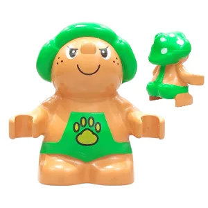Duplo-figuurtje Little Forest Friends, mannelijk, groene outfit met geel pootafdrukpatroon (Trouble Toadstool)