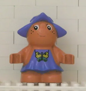 Duplo-figuurtje Little Forest Friends, vrouwelijk, middelgrote paarse jurk met vlinderpatroon (Jangle Bluebell)