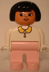 Duplo-Figur, weiblich, rosafarbene Beine, weiße Bluse, schwarze Haare (75184)