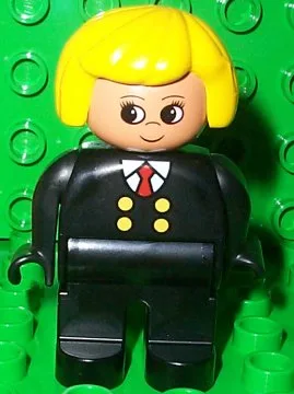 Figurine Duplo, femme, jambes noires, cravate rouge et tailleur noir, cheveux jaunes
