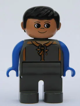 Duplo-Figur, männlich, dunkelgraue Beine, dunkelgrauer Mantel mit Reißverschluss, blaue Arme, schwarze Haare