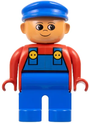 Duplo-Figur, männlich, blaue Beine, rotes Oberteil mit blauer Latzhose, blaue Mütze, Stupsnase