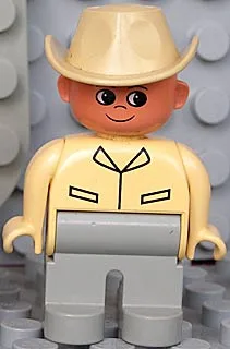 Duplo-Figur, männlich, hellgraue Beine, beiges Oberteil, Cowboyhut