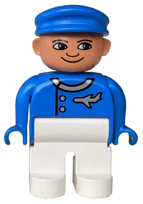Duplo-Figur, männlich, weiße Beine, blaues Oberteil (Flugzeugpilot)
