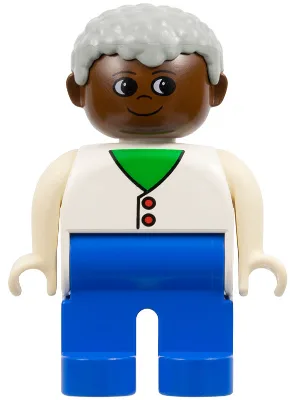 Figurine Duplo - Homme adulte, jambes bleues, chemise blanche à boutons, cheveux gris clair, tête brune (75505)