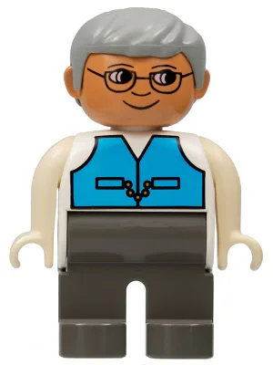 Duplo-Figur, männlich, dunkelgraue Beine, mittelblaue Weste, graue Haare, Brille