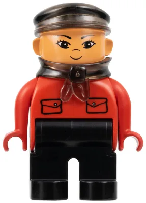 Figurine Duplo, homme, jambes noires, haut rouge à poches (conducteur rouge Intelli-Train)