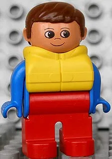 Duplo-Figur, männlich, rote Beine, blaues Oberteil, Schwimmweste, braune Haare