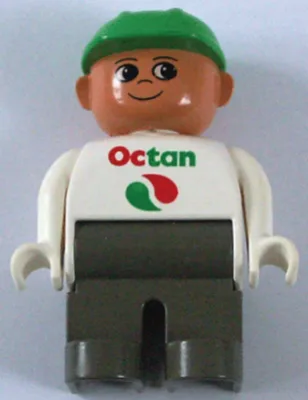 Duplo-figuur, mannelijk, donkergrijze benen, wit bovenstuk met Octan-logo, groene helm (4143720)