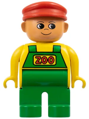 Duplo-Figur, männlich, grüne Beine, gelbes Oberteil mit grüner Latzhose, rote Mütze (Tierpfleger) (75694)