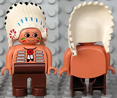 Duplo-figuur, mannelijk, bruine benen, nougatkleurige bovenkant met witte strepen (Indiaanse opperhoofd)