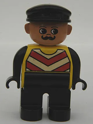 Duplo-Figur, männlich, schwarze Beine, gelbe Chevron-Weste, schwarze Arme, schwarze Mütze