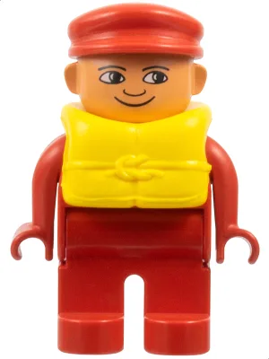 Duplo-Figur, männlich, rote Beine, rotes Oberteil, Schwimmweste, rote Kappe