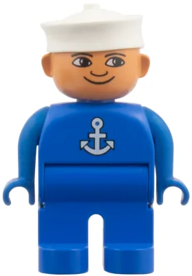 Duplo-Figur, männlich, blaue Beine, blaues Oberteil mit weißem Anker, weißer Matrosenhut