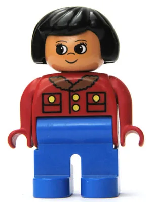 Figurine Duplo, Femme, Jambes bleues, Veste rouge à boutons dorés, Cheveux noirs (75698)