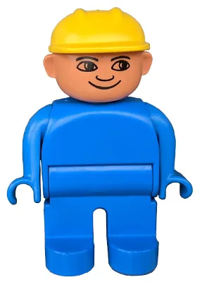 Duplo-Figur, männlich, blaue Beine, blaues Oberteil, gelber Bauhelm