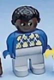 Duplo-Figur, männlich, hellgraue Beine, blauer Argyle-Pullover, schwarze Haare, brauner Kopf (75693)