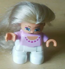 Figurine Duplo Lego Ville, Petite fille, jambes blanches, haut rose, cheveux blonds (Princesse)