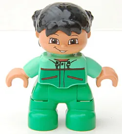 Duplo Figure Lego Ville, Child Girl, Bright Green Legs, Medium Green Top with Red Trim, Black Hair (4271511)