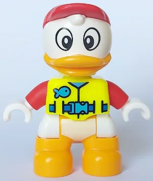 Duplo Figure Lego Ville, Huey Duck, Neon Yellow Life Jacket, Red Arms and Cap (6426711)