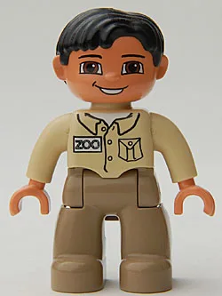 Duplo Figure Lego Ville, Male, Dark Tan Legs, Tan Top, Black Hair, Brown Eyes (Zoo Keeper)