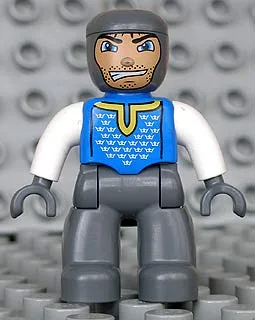Duplo figuurtje Lego Ville, mannelijk kasteel, donkerblauwgrijze benen, blauwe borst, witte armen, donkerblauwgrijze handen (4265816)