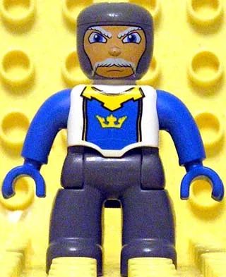 Duplo-figuur Lego Ville, mannelijk kasteel, donkerblauwgrijze benen, witte borst, blauwe armen, blauwe handen