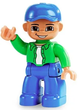 Figurine Duplo Lego Ville, Homme, Jambes bleues, Haut vert vif avec sous-vêtement blanc, Casquette bleue (4558055)