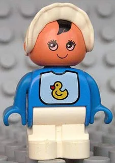 Duplo-Figur, Kind Typ 1, Baby, weiße Beine, Lätzchen mit Entenmuster, weiße Mütze