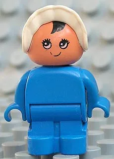 Duplo-Figur, Kind Typ 1 Baby, blaue Beine, blauer Körper, weiße Mütze