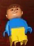 Duplo-Figur, Kind Typ 1 Junge, gelbe Beine, blaues Oberteil, braune Haare