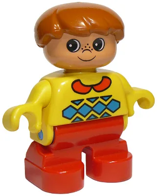 Duplo-figuur, kindtype 2 jongen, rode benen, gele trui met rode kraag (75271)