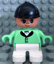 Duplo-figuurtje, kindtype 2 meisje, witte benen, middelgroen rijjasje, zwarte rijmuts