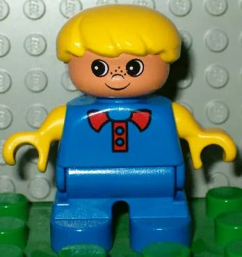 Figurine Duplo, garçon type 2, jambes bleues, haut bleu, bras jaunes, cheveux jaunes (75495)
