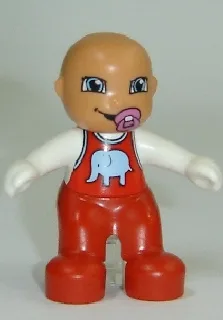 Figurine Duplo Lego Ville, Bébé, Salopette rouge à motif éléphant, Sucette
