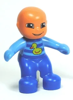 Figurine Duplo Lego Ville, bébé, barboteuse bleue et bleu moyen à rayures et motif canard jaune