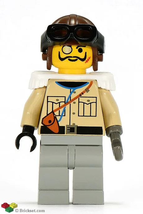 Lord Sam Sinister / Baron von Barron - Beige overhemd, lichtgrijze broek, bruine pilotenpet, zwarte bril, witte epauletten