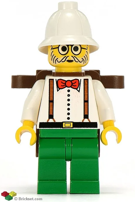 Dr. Kilroy / Dr. Charles Lightning – Weißes Hemd und Hosenträger, grüne Beine, weißer Tropenhelm, brauner Rucksack