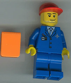 Aéroport - Veste bleue à trois boutons et cravate, casquette rouge, pantalon bleu, gilet orange