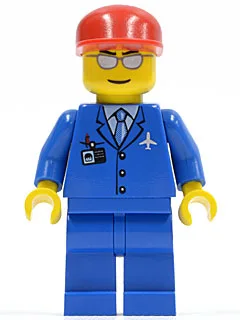 Airport - Blue 3 Button Jacket & Tie, Red Cap, Silver Sunglasses with Thin Smile