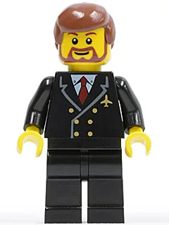 Airport - Pilot with Red Tie and 6 Buttons, Black Legs, Reddish Brown Hair, Brown Beard Rounded