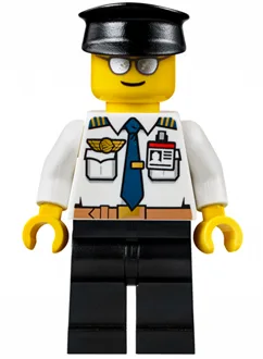 Airport - Pilot, White Shirt with Dark Blue Tie, Belt and ID Badge, Black Legs, Black Hat