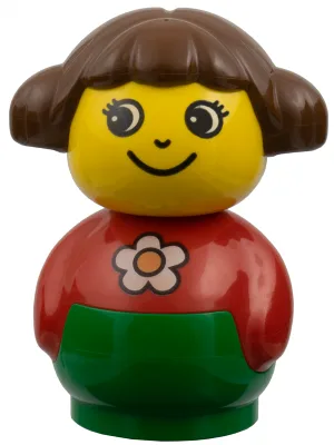 Primo Figuur Meisje met Groene Basis, Rode Top met Madeliefjespatroon, Bruin Haar