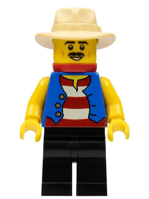 Gondolier, Red and White Striped Shirt and Blue Vest, Black Legs, Tan Fedora Hat, Red Bandana